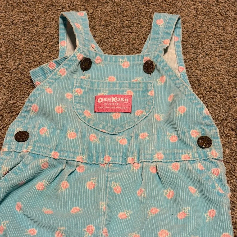 Vintage OshKosh‎ B'gosh Corduroy Overalls Pink Floral Baby Girls 6-9M